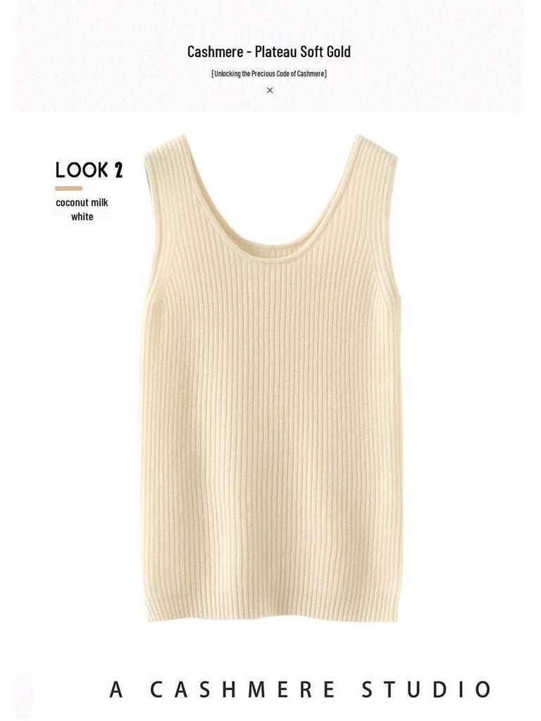 Women's Cashmere Spaghetti Strap Tank: Slimming, Sleeveless, Versatile Knit with Trendy Back for Autumn and Winter