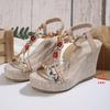 Fashion Bohemian Style Women's Wedge Sandals Beaded Decor Chunky Platform Sandals for Women Summer 2025 Printed Weaving Beach Sandalias