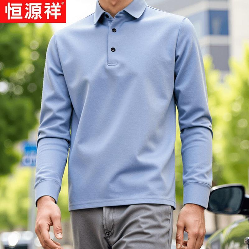 Hengyuanxiang Men's Cotton Blend Warm Long Sleeve Polo Shirt