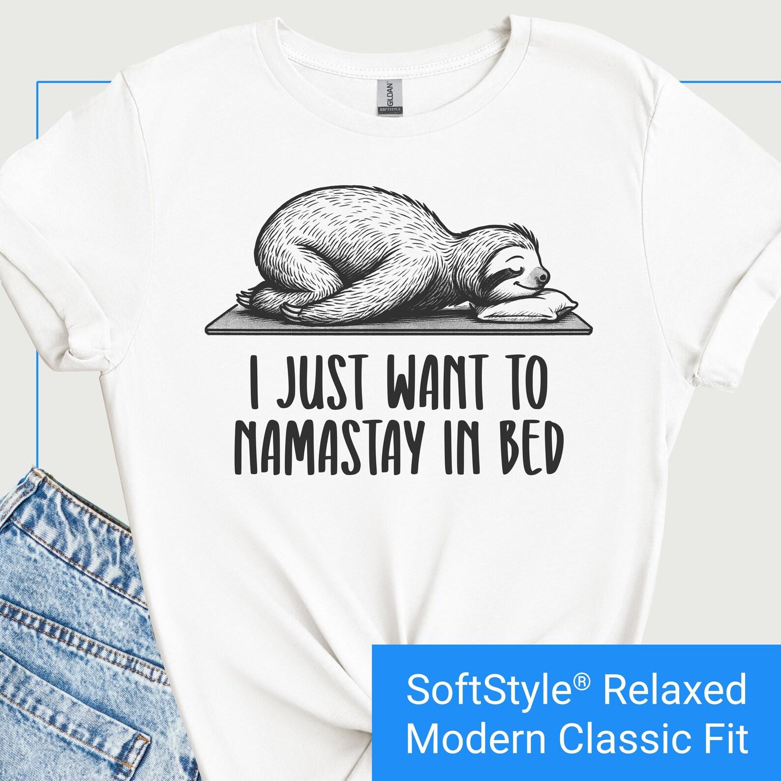 Funny Yoga Shirt, Sloth Namastay In Bed T-Shirt, Lazy Sloth Meditation Tee, Cute Yoga Gift, Balasana Pose Shirt, Zen Retro Sloth TShirt 4XL