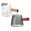 Glass Milk Cup Borosilicate Measuring Handle Pitcher Frothing with Wooden Handle High Clear Pouring Scale Vertical Pattern Decor for
