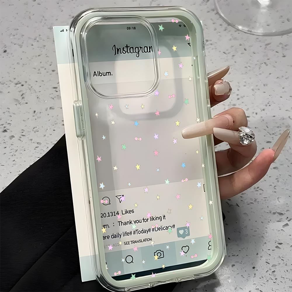 Colorful Star Pattern 2 in 1 Candy Color Clear Phone Case For iPhone 11 12 13 14 15 16 17 Pro Max Plus Air Silicone Soft Cover