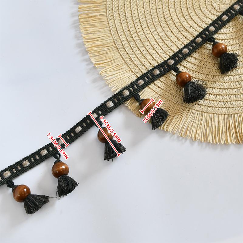 1.5x100cm Cotton Curtain Tassel Accessories Wood Beads Hanging Ball Fabric Lace Accessories Handmade DIY Home Decoration