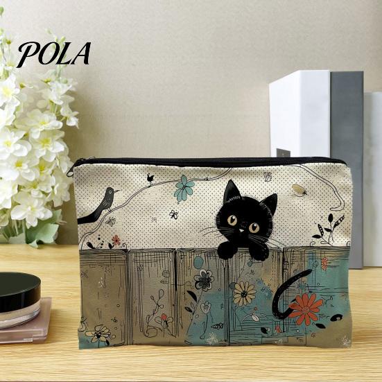 Aufbewahrungstasche Katze Aufdruck Tasche, mit Glattem Reißverschluss, Verdicktes Polyester Hochdichtes Gewebe Kosmetik Mehrzweck Federmäppchen Reise Toilettenartikel Reißverschlussbeutel