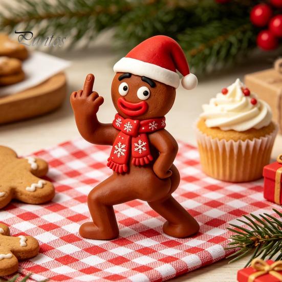 Small Christmas Ornaments for Desk Resin Figurine, Cute Clay Style Santa Snowman Gingerbread Man Figurines Statue, Festive Holiday Tabletop