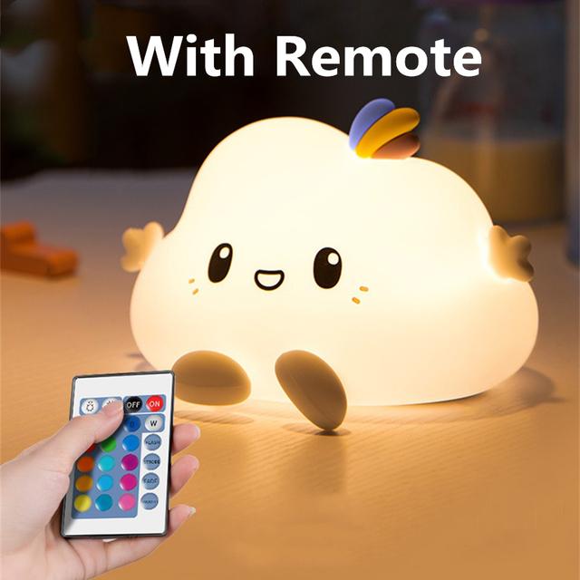 New Creative Little Cloud LED Night Light Bedside Soft Silicone Remote Control Pat Warm Night Light Lamp For Baby Kids Gift