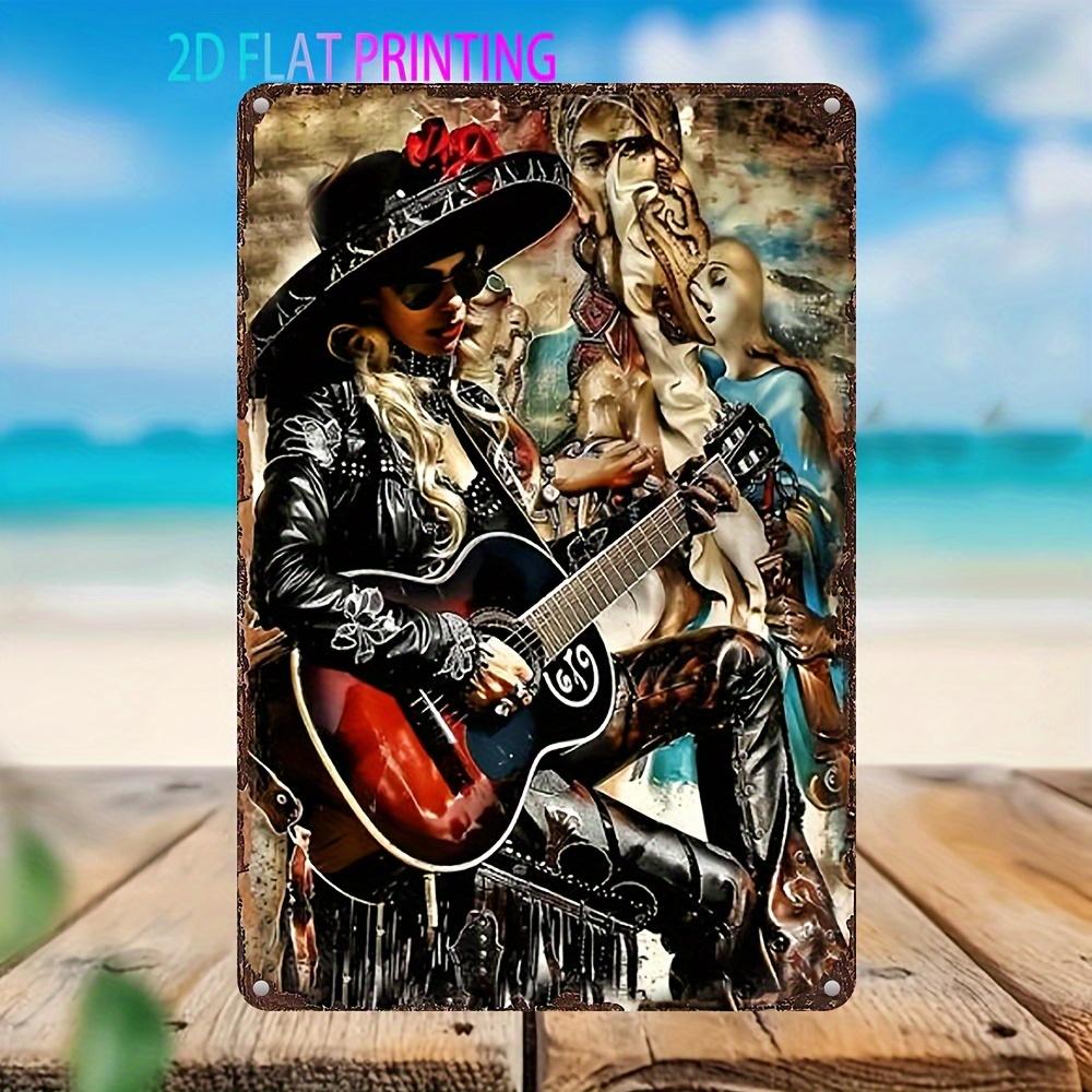 Vintage Guitar Player Metal Sign UVPrinted Aluminum Wall Art Perfect for Home Bar CafeGarden Decor
