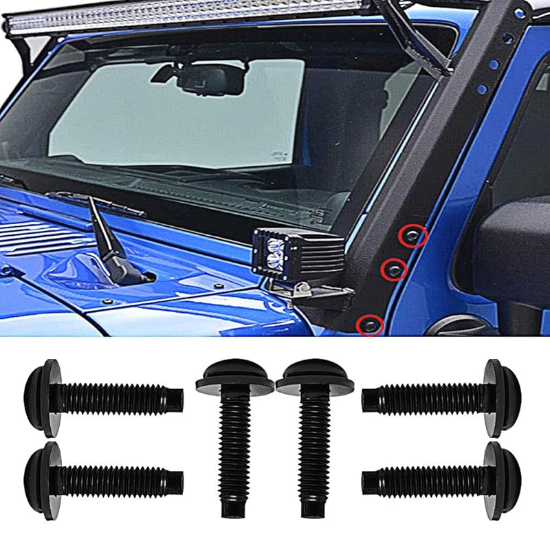 Set of 6 OEM-Style Extra Long M8 Torx Screws Bolts for 2007-2018 Jeep Wrangler JK for LED Light Brackets on Pillars, Windshield Frame, Hinges, Hard