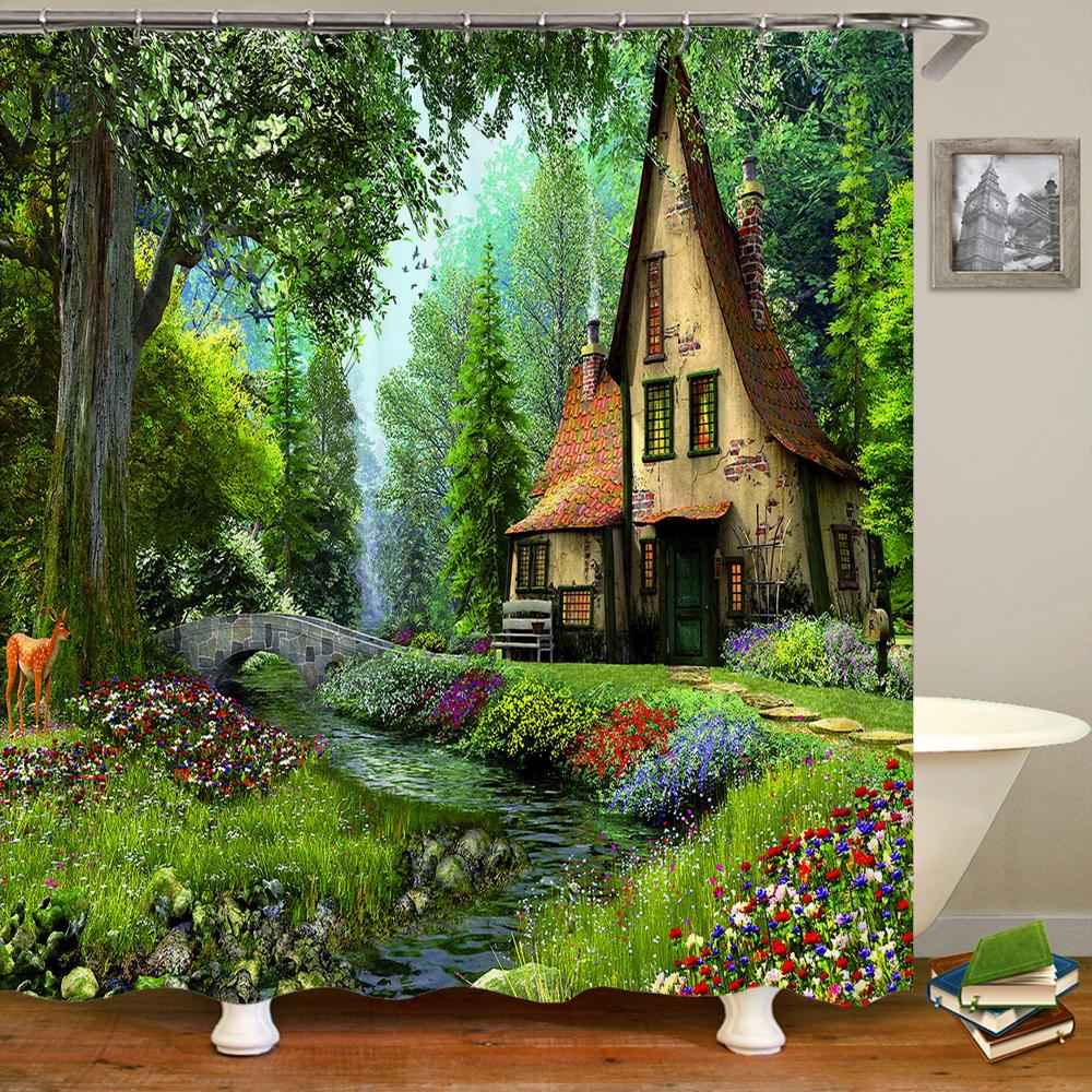Fairy Dream Forest Shower Curtain Waterproof Bathroom Curtain Polyester Cartoon Fantasy Bath Curtain Home Decoration With Hooks