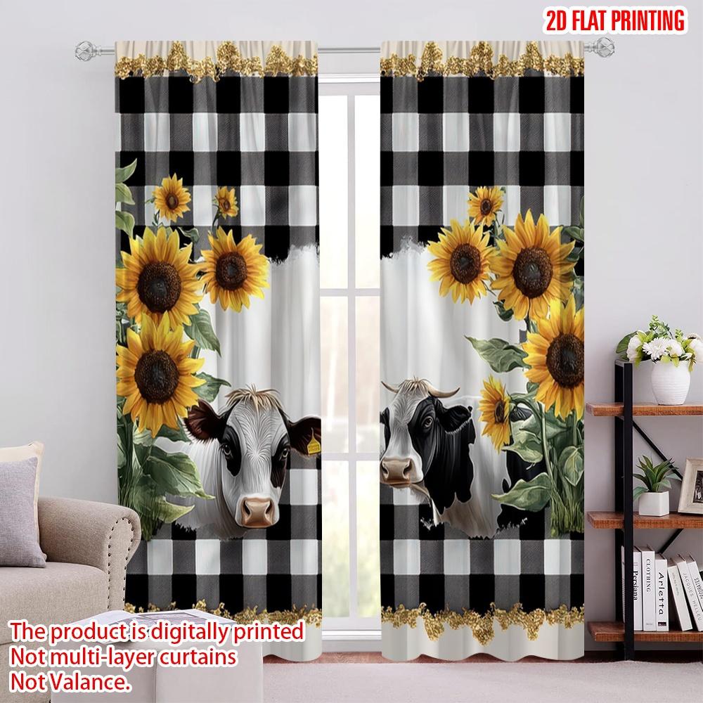 

2pcs Window Treatment Curtains Cow Farmhouse Light Filter summer party decorations Use for Indoor Celebrations, Room Decor 52.50 × 116.00 cm 2 pcs