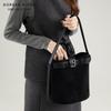 New Suede Spliced Bucket Bag for Women with A Sense of Luxury, Retro Fashion, Hand-held Shoulder Bag for Women