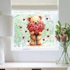 Cartoon Cute Teddy Bear with Roses and Hearts Static Cling Window Stickers No Glue for Bedroom Living Room Study Decor