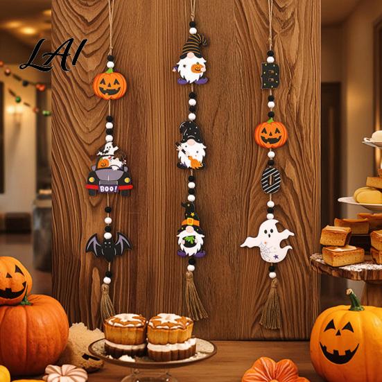 Childrens Room Spooky Accents Halloween Beaded Hanging Sign Witch Pumpkin Bat Pendant Garland for Entrance Door Sign Door Festive Home Party