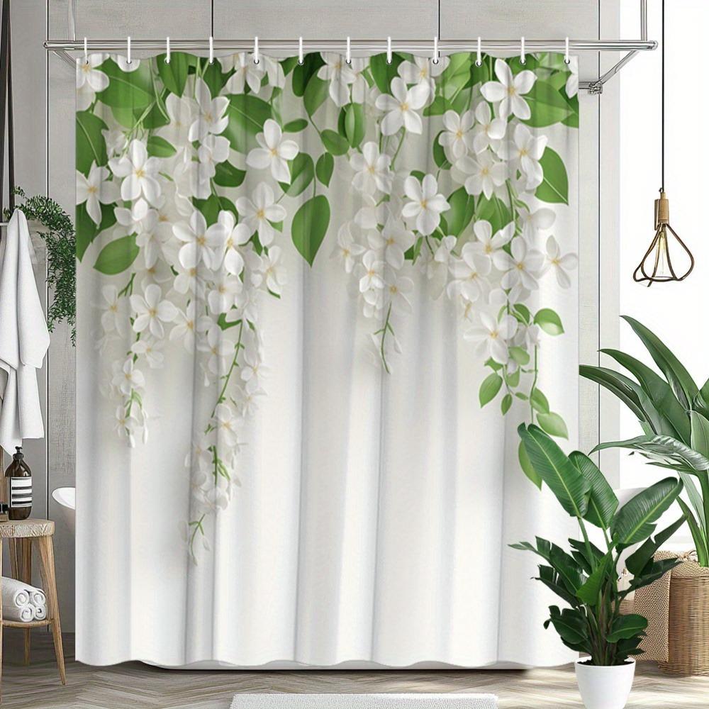 

Lilac Flowers With Green Leaves Washable Dirt-Resistant Shower Curtain Shower Head Waterproof Polyester Bath Curtain W60H190(CM)-1 Pcs