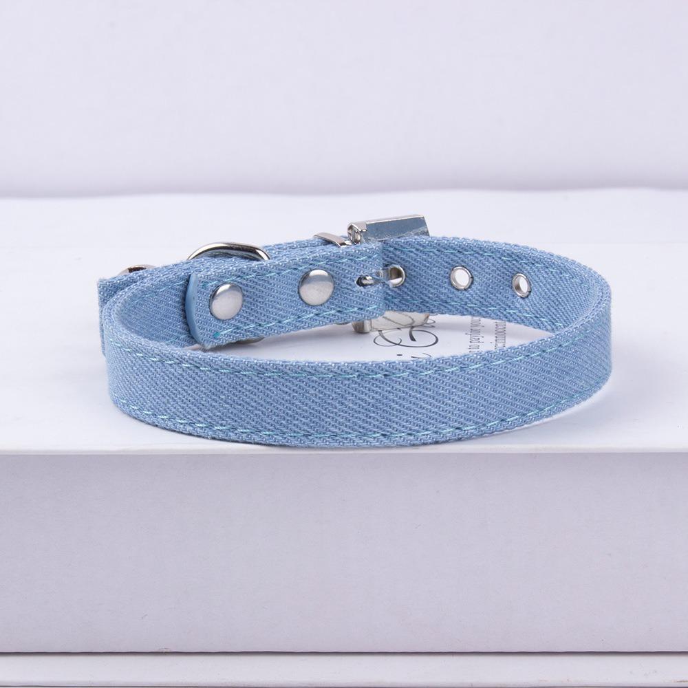 

Metal Buckle Denim Dog Collar with Bell Adjustable Puppy Jean Collar Quick Release Soft Leather Puppy Neck Strap Pet Supplies XS