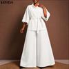 2PCS Women Batwing Sleeve Belt Blouse and Pants Casual Oversized Two Picecs Sets Outfits