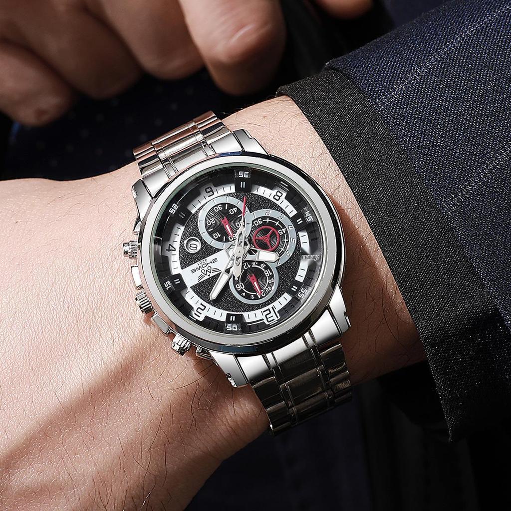 Cross-Border Quartz Steel Men's Watch with Calendar and Versatile Dial