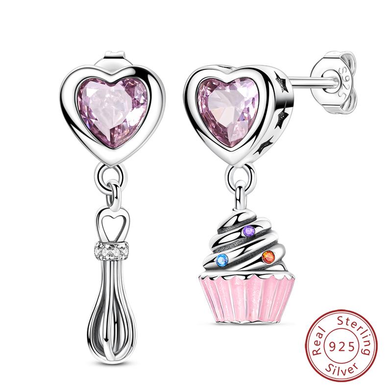 New 925 Silver Hoop Earrings Bow Strawberry Cherry Cream Sunflower Hoop Earrings For Women Fashion Party Jewelry Gift