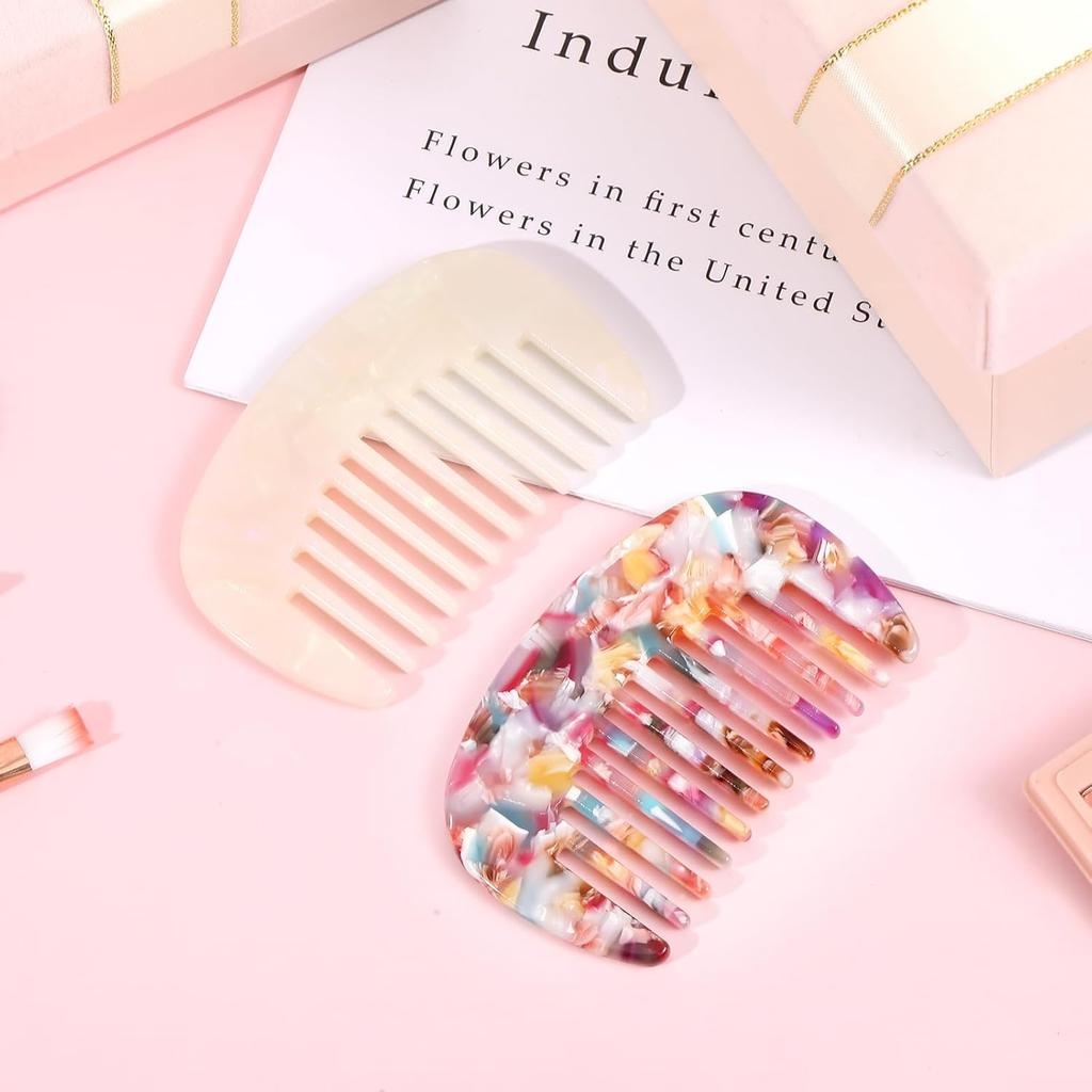 2 Pcs Travel Comb Mini Detangling Combs For Women Wide Tooth Combs Pocket Comb Small For Bangs Curly Wavy Long Hair Daily Hair Care Wet Dry