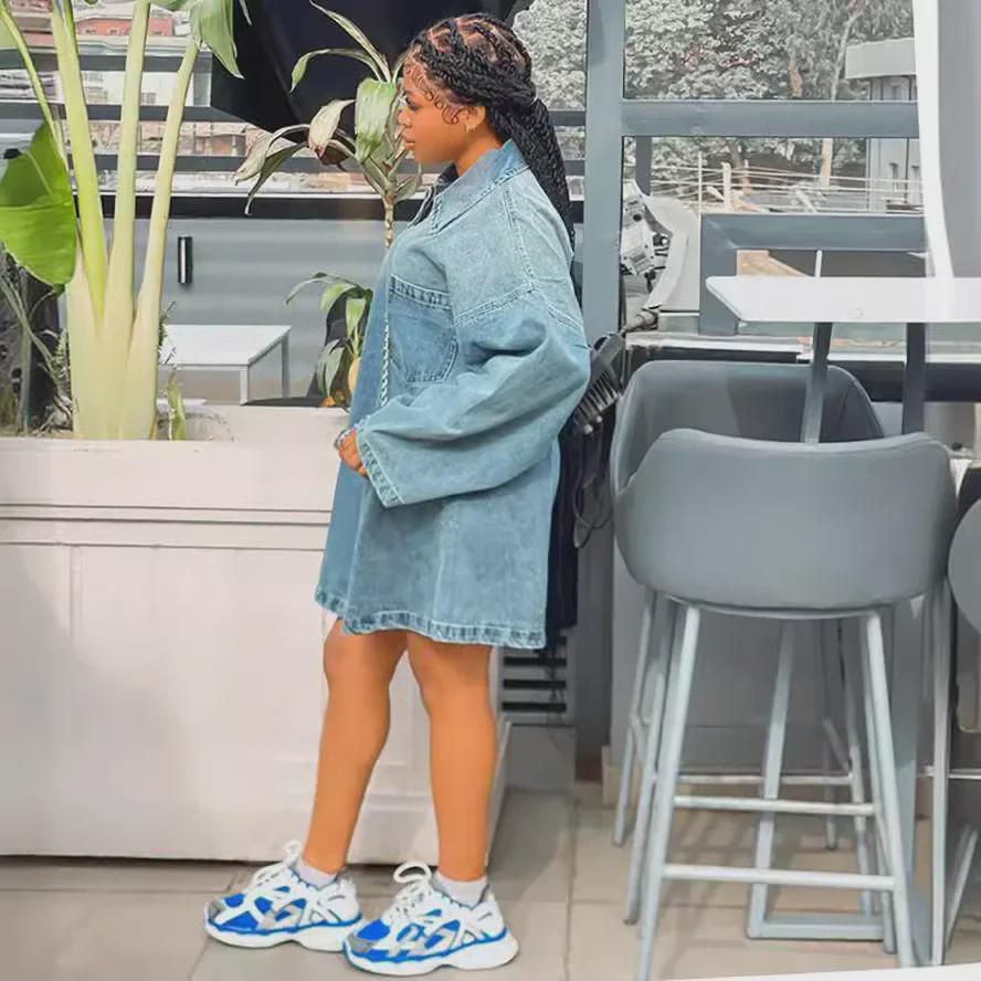 2024 European and American Women's Spring/Summer Loose Denim Lapel Dress