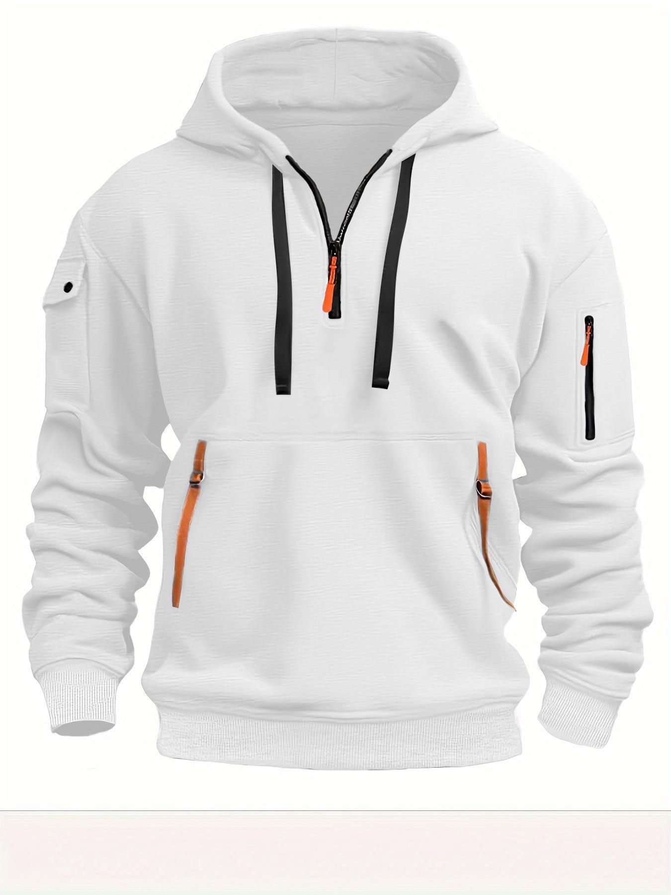 Men s Ribbon Sweatshirt Hoodie - Multi-Pocket Casual Knitted Jacket for Spring & Autumn Small белый
