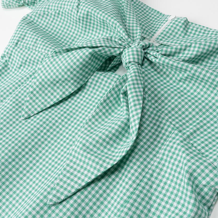 Summer 2025 Women's Gingham Square Neck Puff Sleeve Dress