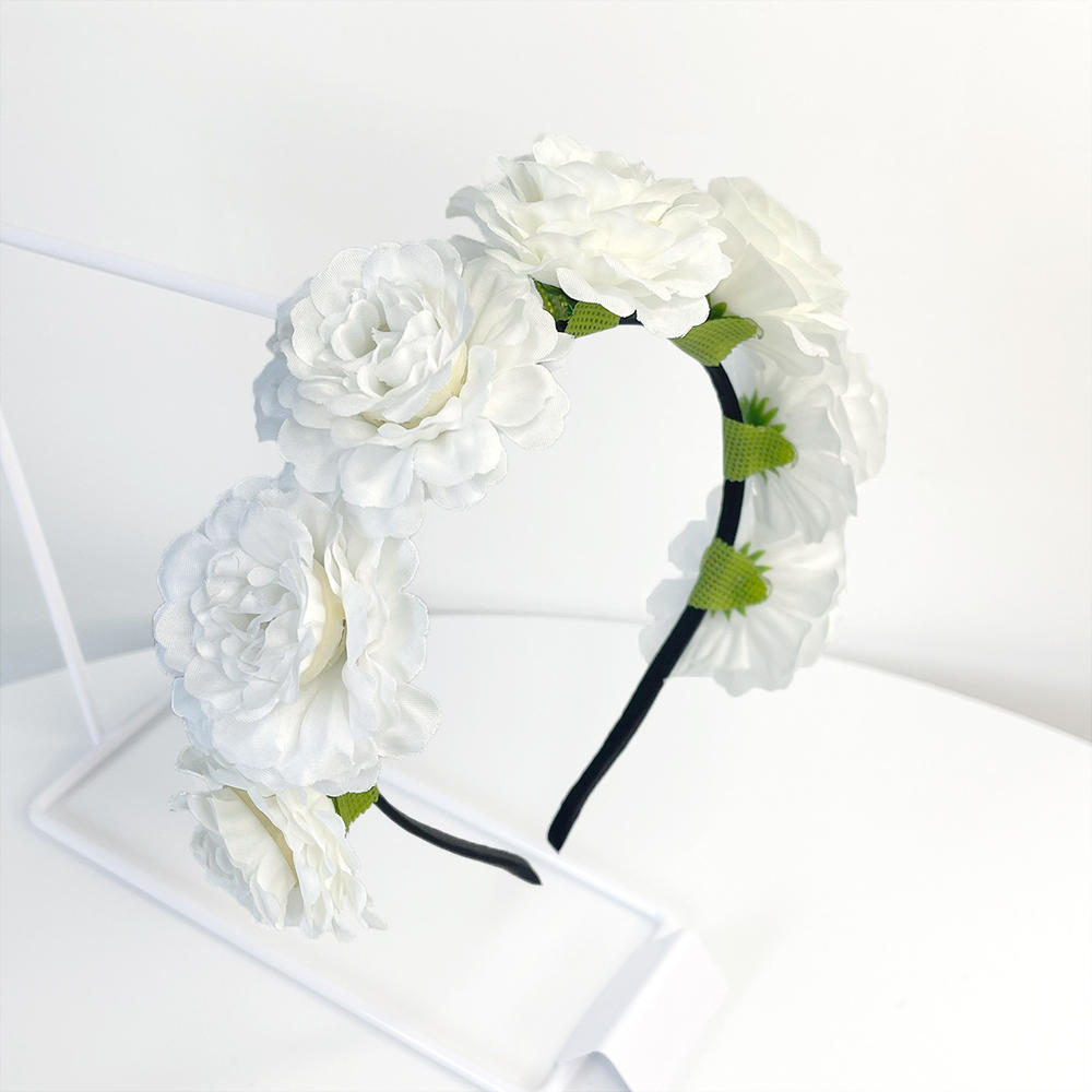 Imitation Rose Flower Headband Retro Fake Flower Decor Crown Headband Women Headpiece Hair Hoop Party Decor