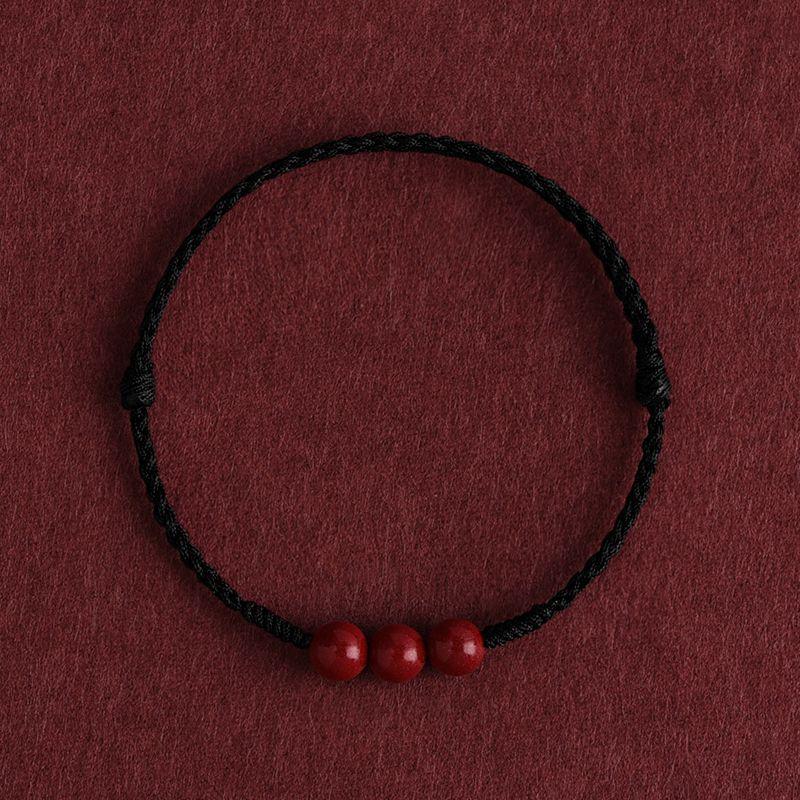 

Натуральный киноварный красный веревочный браслет-анклет для мужчин и женщин с фиолетовым золотым песком, бусинами удачи, ручной работы [Bracelet] 6mm bead diameter (men-black rope)