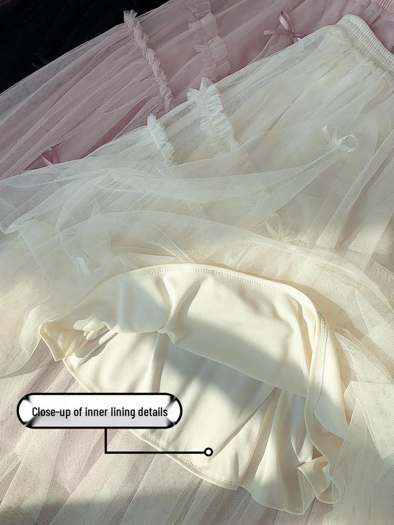 2024 Sweet Bow Net Gauze A-line Skirt for Women - Spring/Summer Collection
