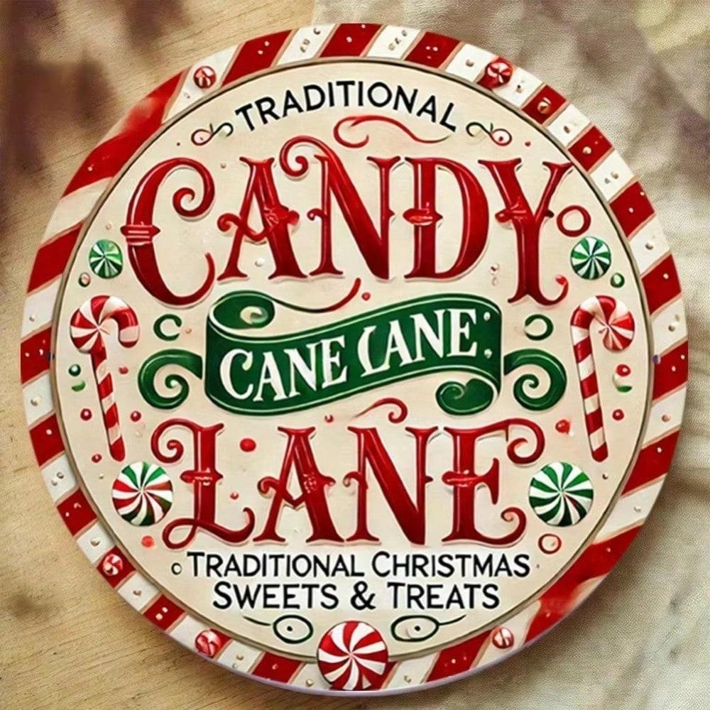 

Vintage Christmas Candy Cane Lane Metal Sign Wall Art Durable Rustic Tin Plaque For Home Garden Bar Decor 20x20 різнокольоровий