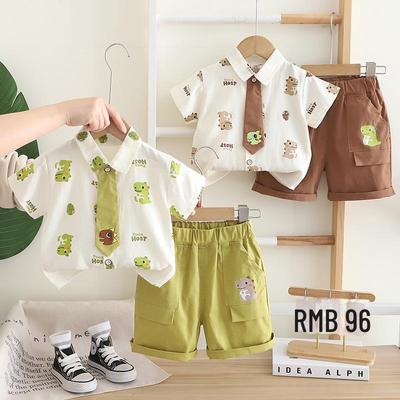 Infant Boy Cartoon Tie Two-Piece Summer Outfit