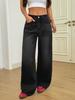 Puffanpop Women's Wide Leg Jeans Retro Wash High Waisted Denim Pants Loose Straight Jeans Y2K Black Pants