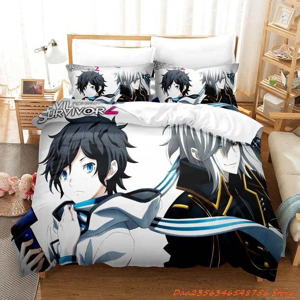 Devil Survivor 2 Sängkläder Tecknad Anime Tre-delat Set Vuxna Pojkar Sovrum Påslakan Set 3D Kawaii Helårs Sängar
