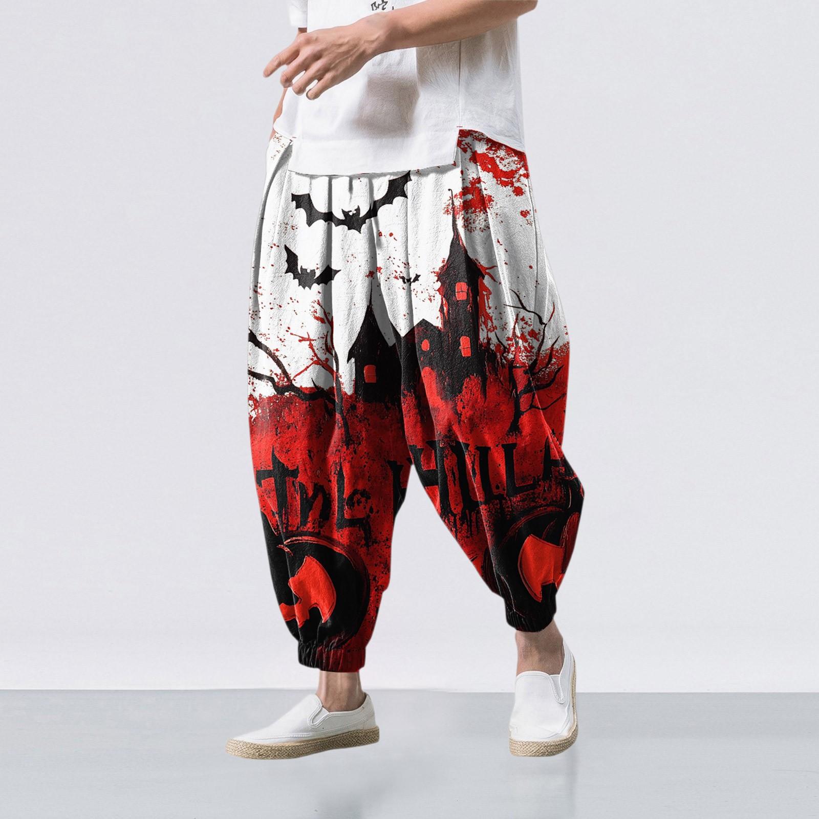 

Halloween Print - Casual Wide-leg Pants, Men s Loose Casual Pants L винний
