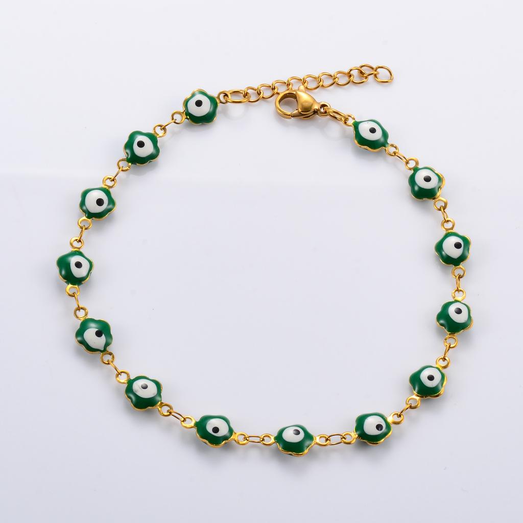 Stainless Steel Bracelet for Women Colorful Flower Turkish Evil Eye Chain Wristband Anklet Ladies Metal Jewelry Accessories Gift
