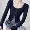 Japanese Retro Gentle Style Slim Fit Short Knit Top Inner Collarbone Exposing Sweater Women's Long Sleeve Base Layer