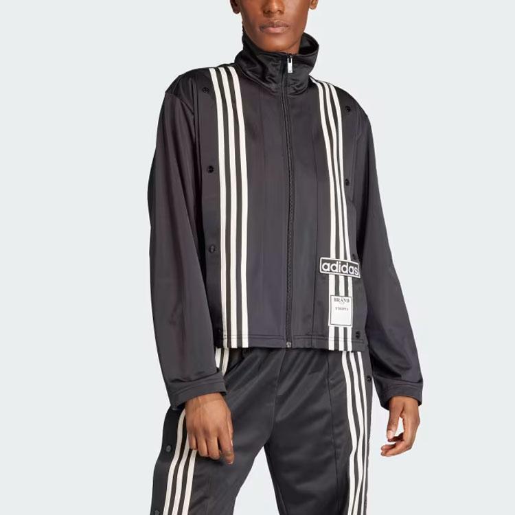 Adidas Originals Neutral Court Track Top With Three-Stripe Color Block Zip-Up Collar Long Sleeve Jacket Women Tops Black IS5247