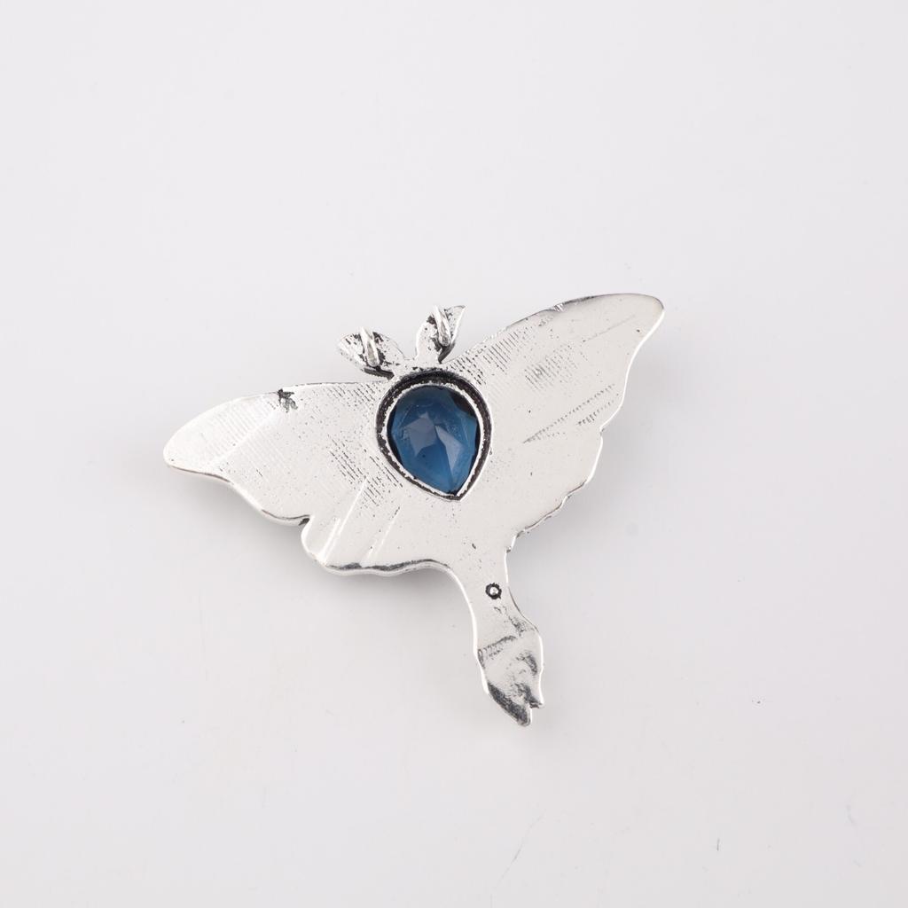925 Silver Vintage Butterfly Pendant Blue Topaz Gemstone Necklace Women’s Gift" CP-31-13