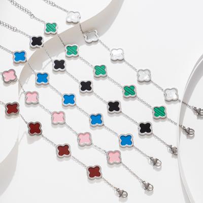 Non-fading Titanium Steel Four-leaf Clover Mother-of-pearl Bracelet for Women Stylish Simple and Luxurious Four-leaf Clover Bangle