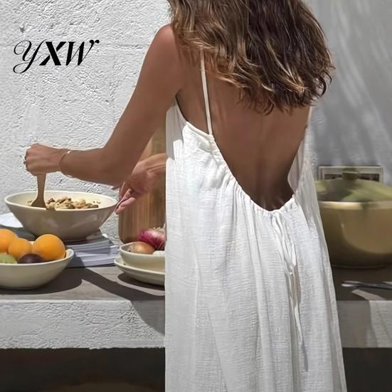 All Season Dress Women's Backless Cami Summer Casual Sleeveless Boho Beach Maxi for Body Shapes Spaghetti Strap Vacation Long Sundress with