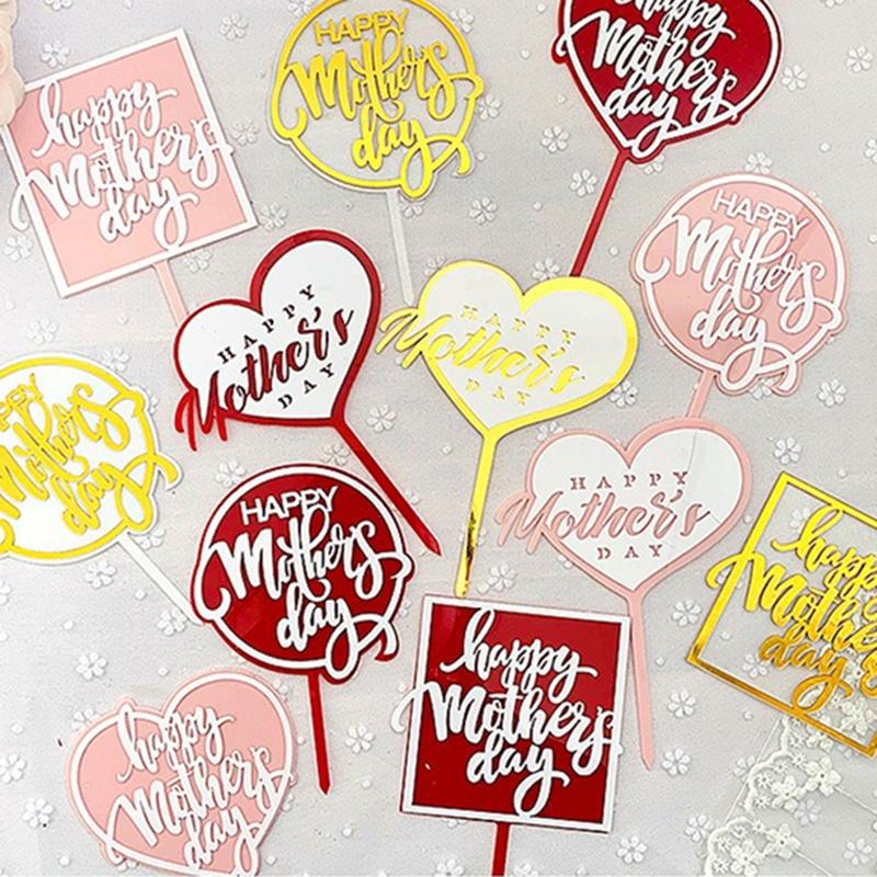 10 Stück Happy Mother's Day Cake Topper Doppelschichtiges Acryl-Design Muttertagsgeschenk Geburtstagsparty Kuchen Dessert Deko Zubehör