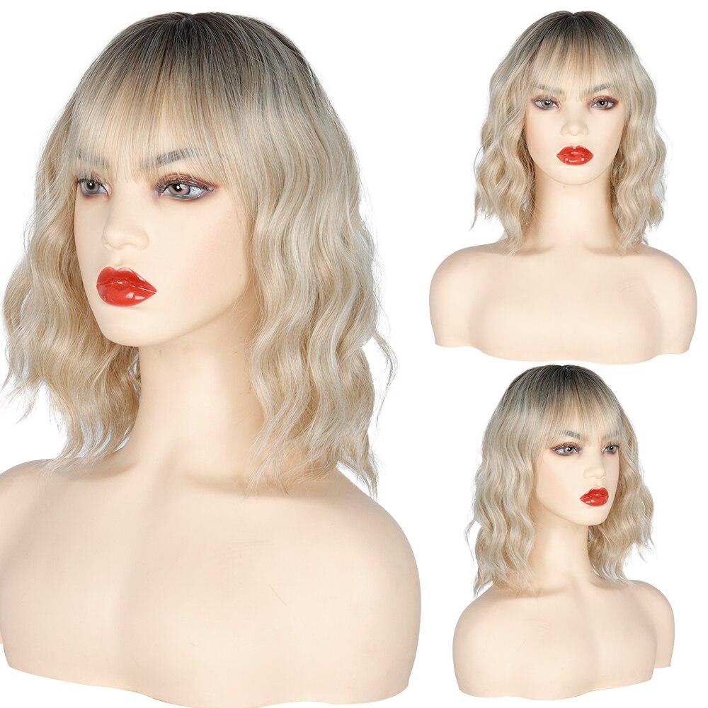 

MERISIHAIR Коротка хвиляста перука з чубчиком синтетичні перуки для жінок натуральні коричневі чорні волосся Боб Перуки термостійкі волокна дихаючі