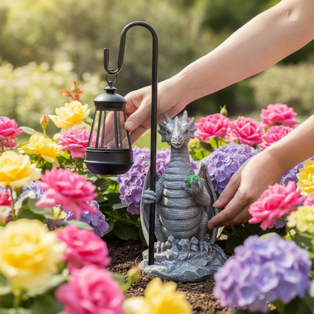 Solar Dragon Garden Statue Light Cordless for Evening Entertaining Areas