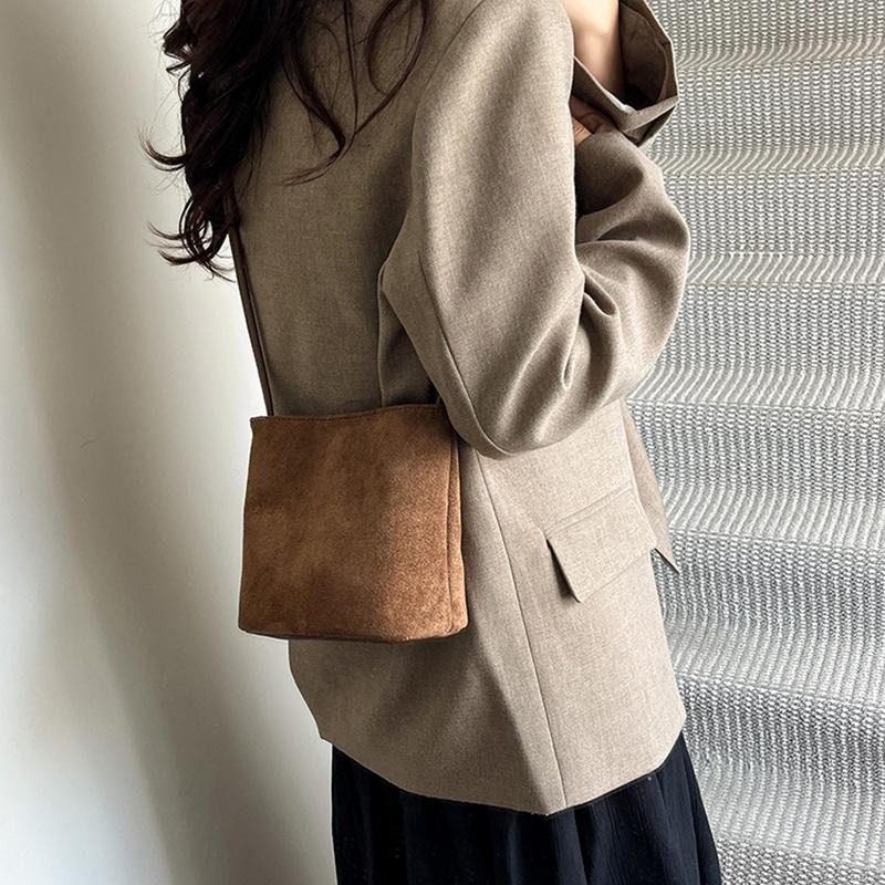 Retro Suede Hasp Sweet Shoulder Bags Sewing Thread Concise Women's Handbags High Quality Versatile Small Square Bag