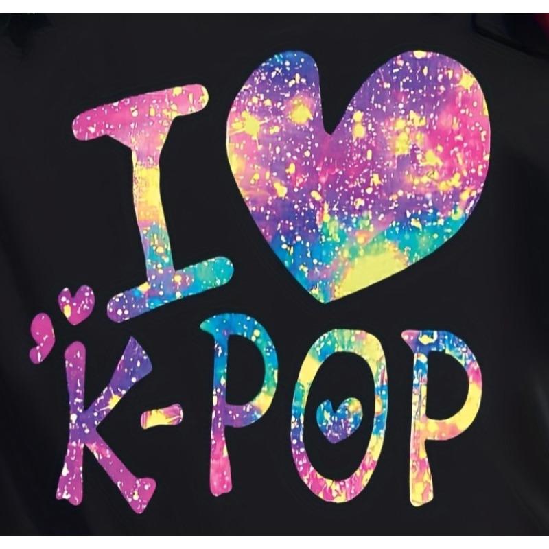 Girls Crewneck Short Sleeve Tee, K-Pop Letter Logo Print