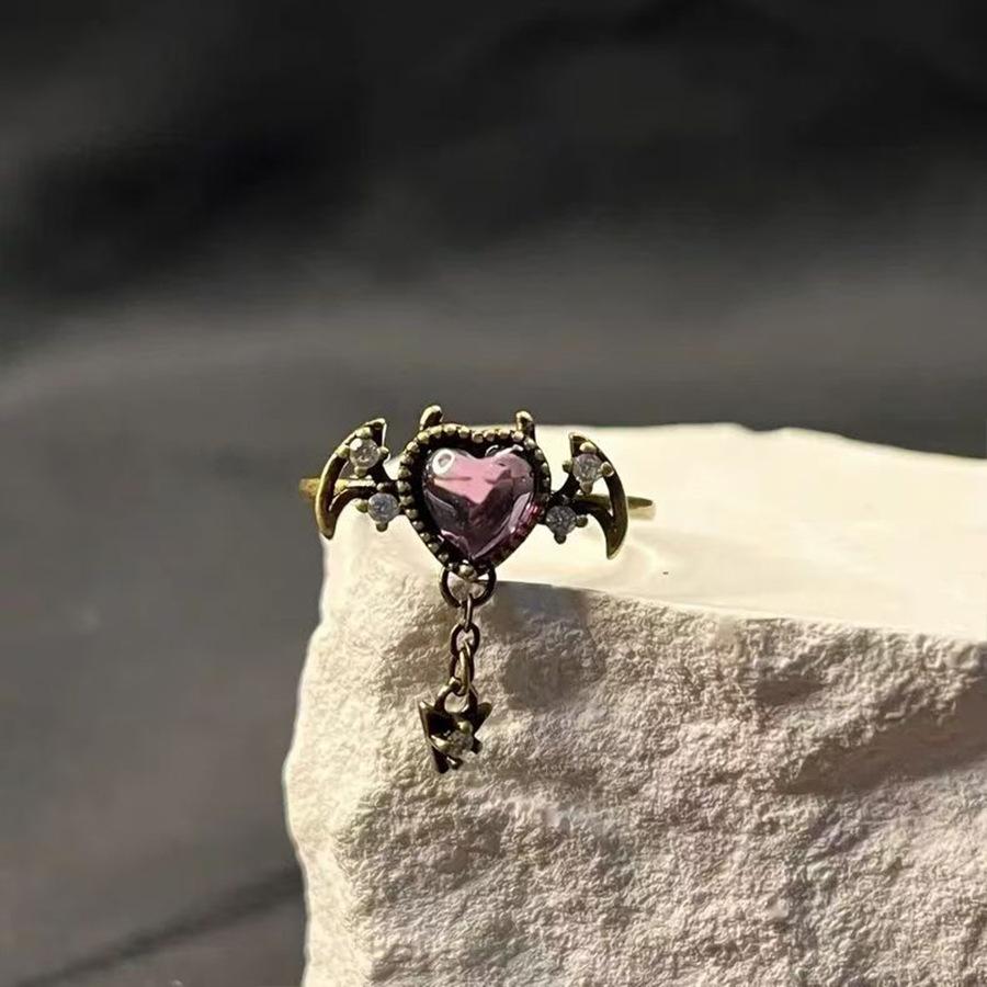 Vintage Y2k Demon Heart Zircon Adjustable Rings For Women Personality Rings Party Halloween Jewelry Accessories Gifts