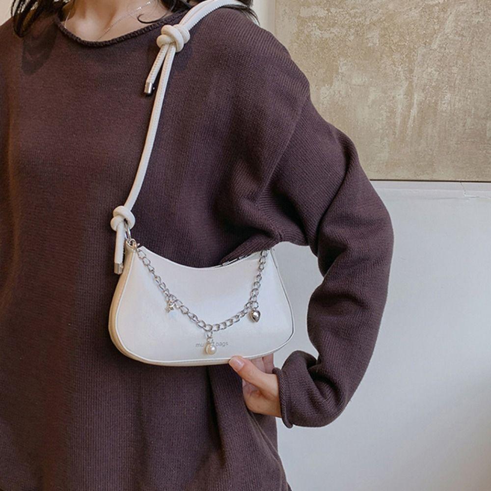 

Классическая сумка-полумесяц подмышкой Винтажная сумка на плечо Y2K Портативная серебряная сумка-тоут на каждый день белый