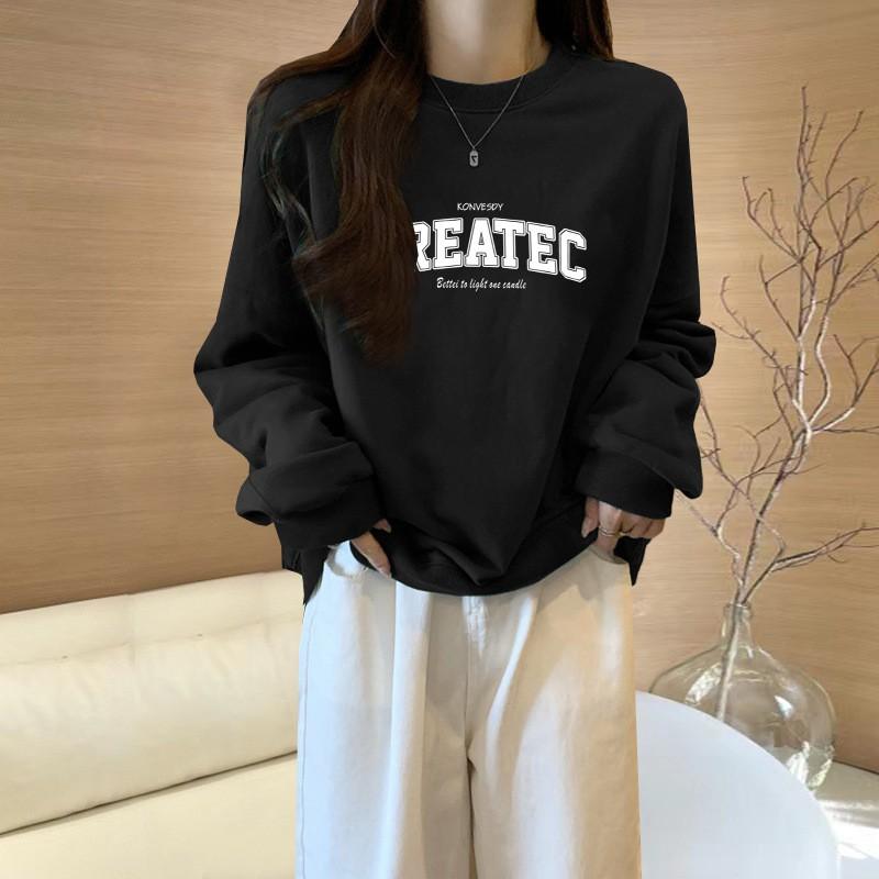 Womens Long Sleeve Hoodie Loose Fit Age-Reducing Versatile Colorblock Korean Style Fleece Lined Thick Top