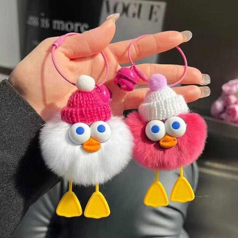 Adorable Rex Rabbit Fur Duck Keychain Plush Doll for Bag or Car