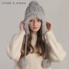 New Korean Winter Pullover Hat for Women Plus Velvet Thick Plush Knitted Outdoor Warm Wool Ball Ear Protection Hat